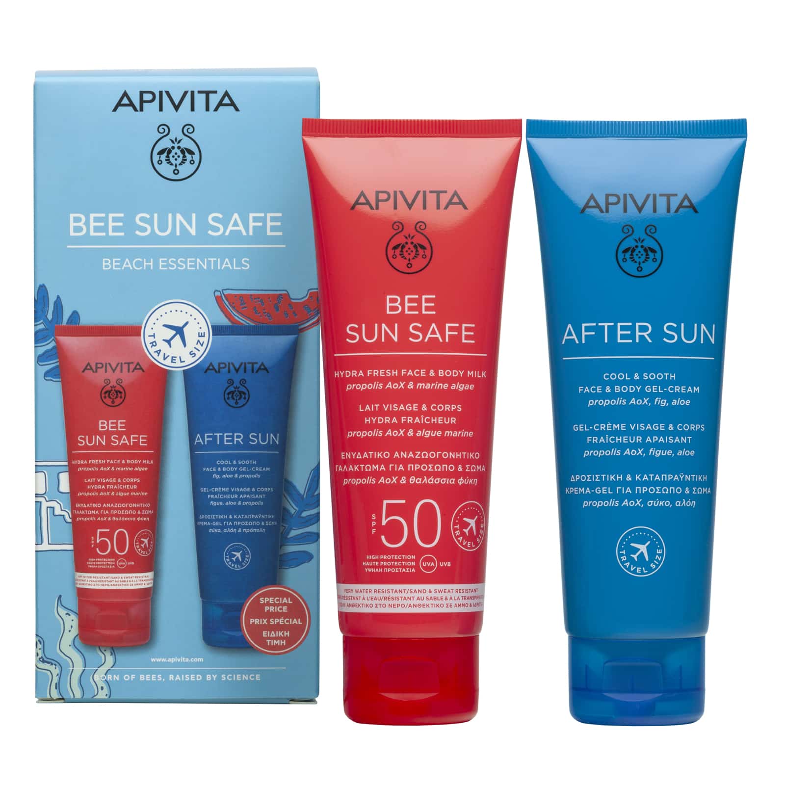 APIVITA - PROMO PACK BEE SUN SAFE  Ενυδατικό Γαλάκτωμα για πρόσωπο & σώμα SPF50 - 100ml & AFTER SUN Δροσιστική & Καταπραΰντική Κρέμα-Gel για πρόσωπο & σώμα - 100ml
